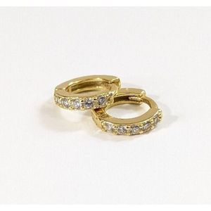 Small White CZ Stone 925 Sterling Silver With Gold Tone Finish Huggies Earrings
